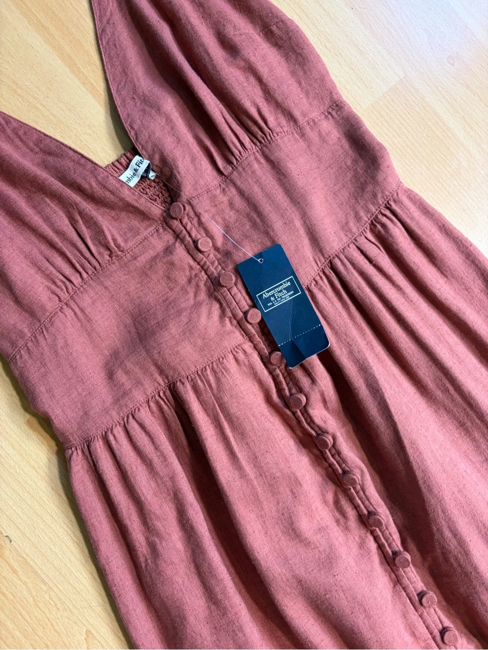 Abercrombie & Fitch NWT Button Through Maxi Dress Linen Blend in Rust Cinnamon S